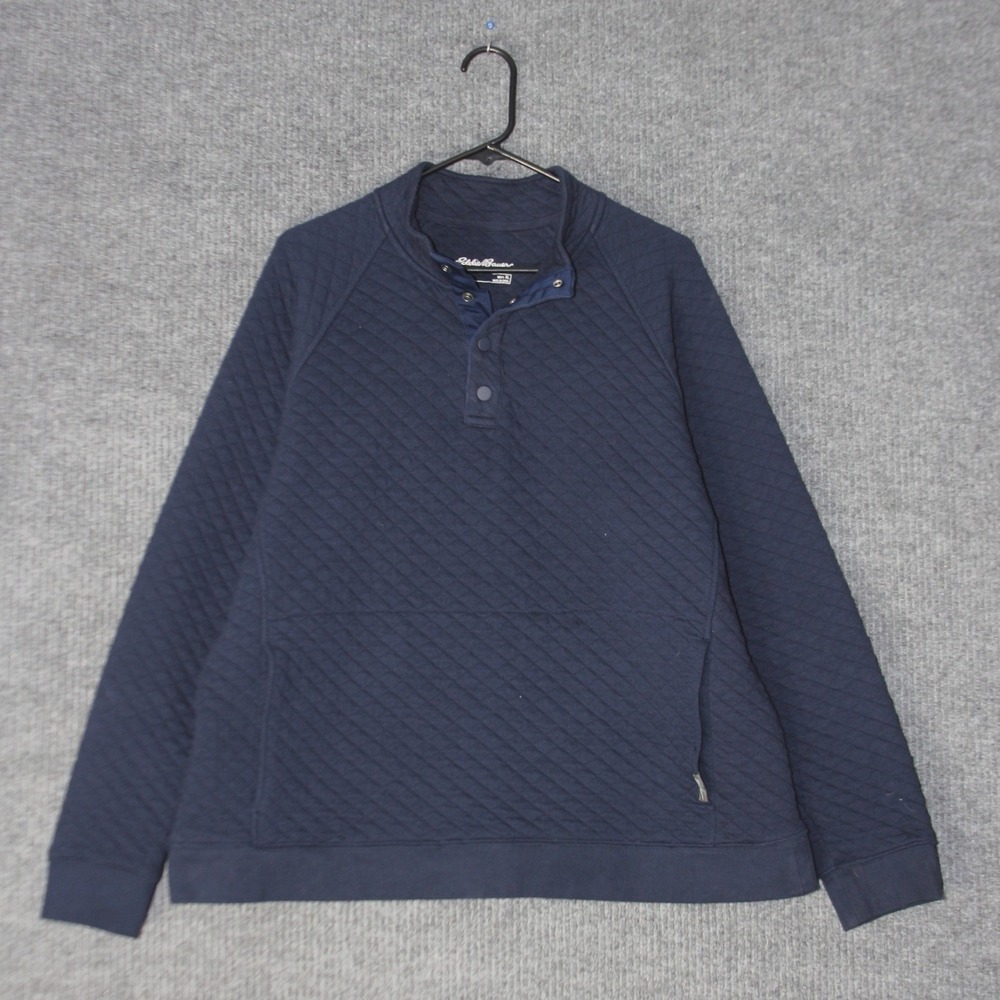 Eddie Bauer Quilted‎ Pullover Mens XL Navy Blue Snap Neck Mock Neck EM32LK917